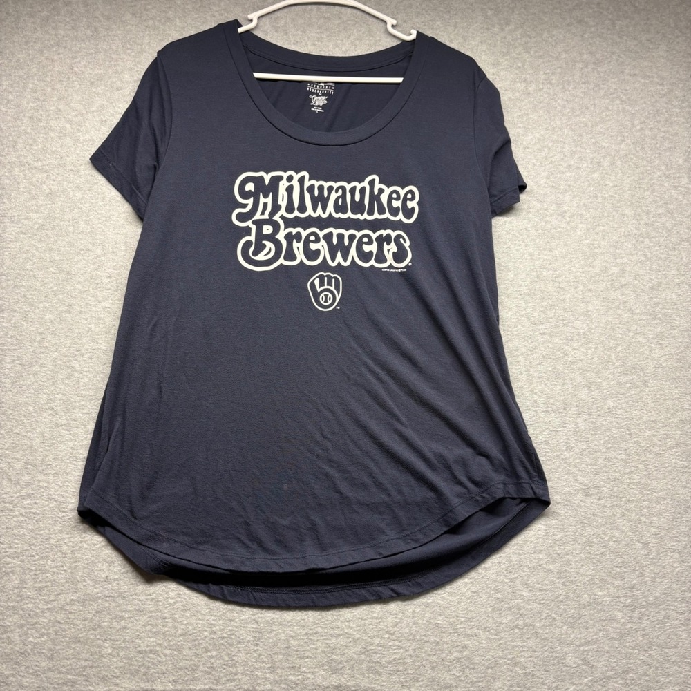 Milwaukee Brewers Campus Lifestyle Navy Blue Graphic T-Shirt Women Large MLB Tee